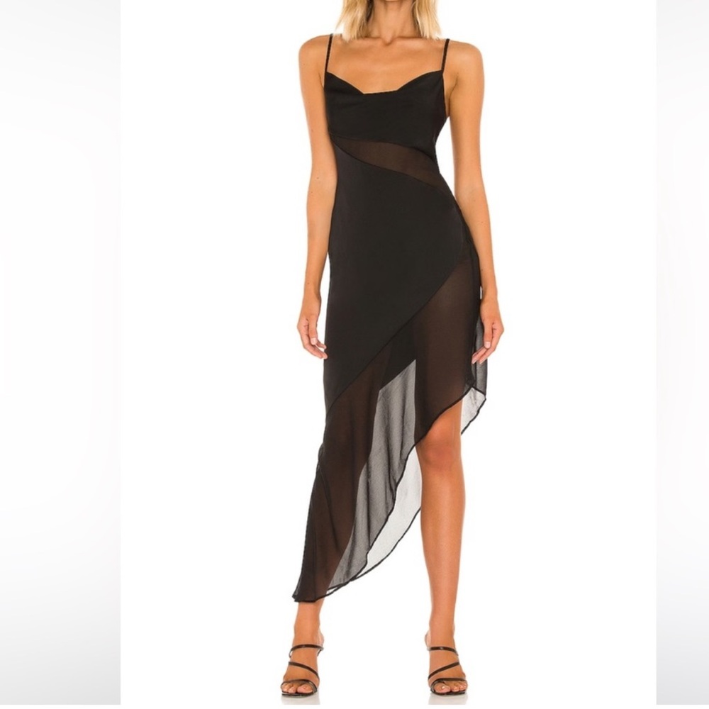 Revolve NBD Delfino Slip Asymmetrical Dress Semi Sheer Black Size Small